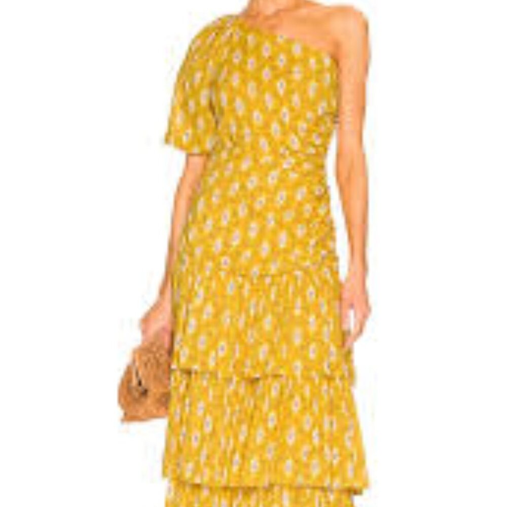 NWT Veronica Beard Yellow One Shoulder Virginia Maxi Dress 0
